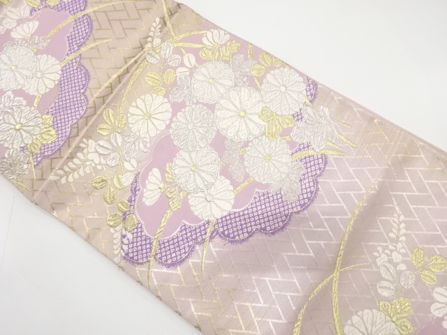 JAPANESE KIMONO / ANTIQUE FUKURO OBI / SILK / WOVEN FLORAL PLANTS